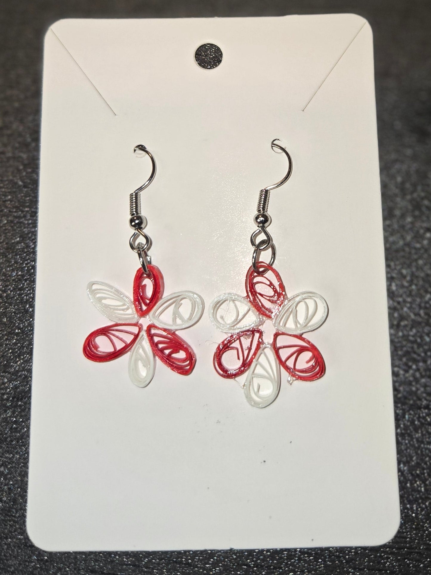 Red and White Flower Earrings