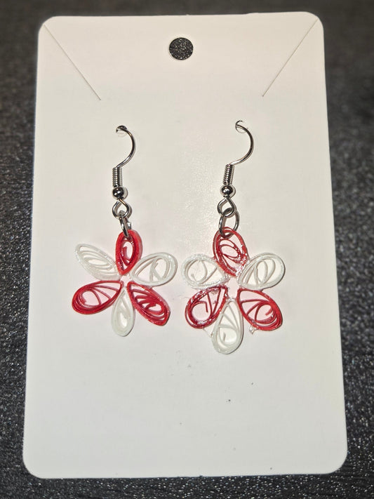 Red and White Flower Earrings