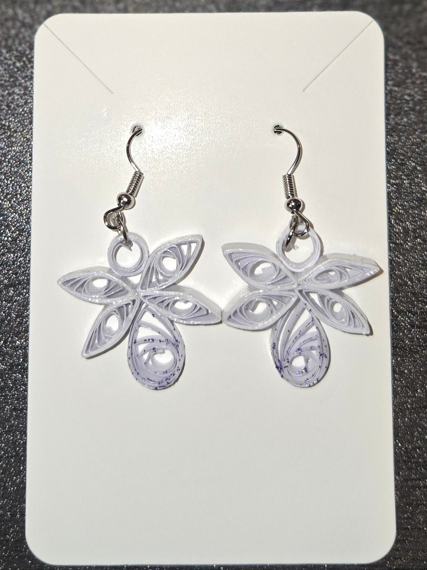 White Firefly Earrings with Purple glitter