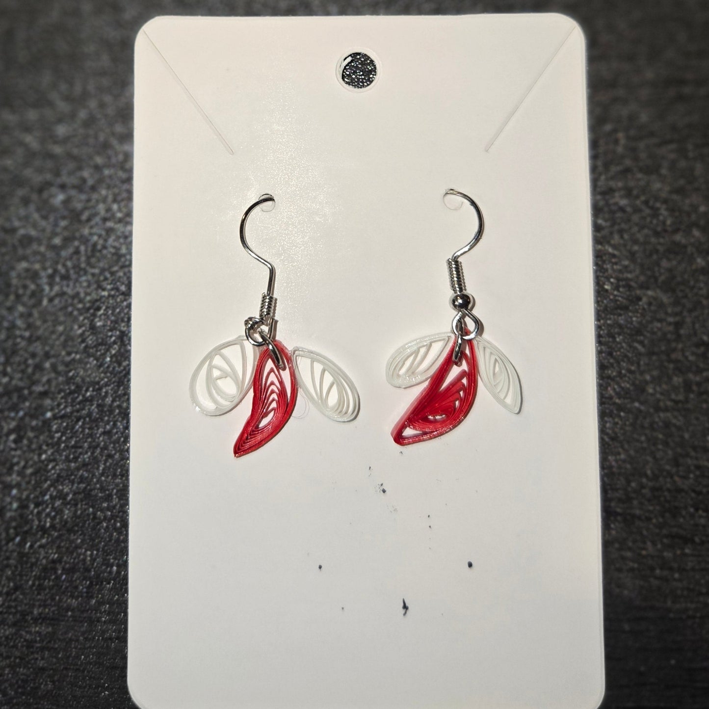 White and Red Lightning Bug Earrings
